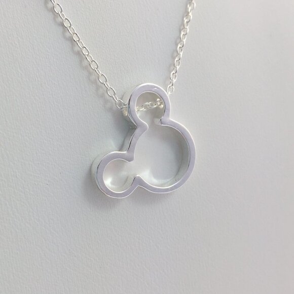 Jewelry necklace pendant Mickey Mouse white gold silver tone dainty minimalist - Picture 4 of 8